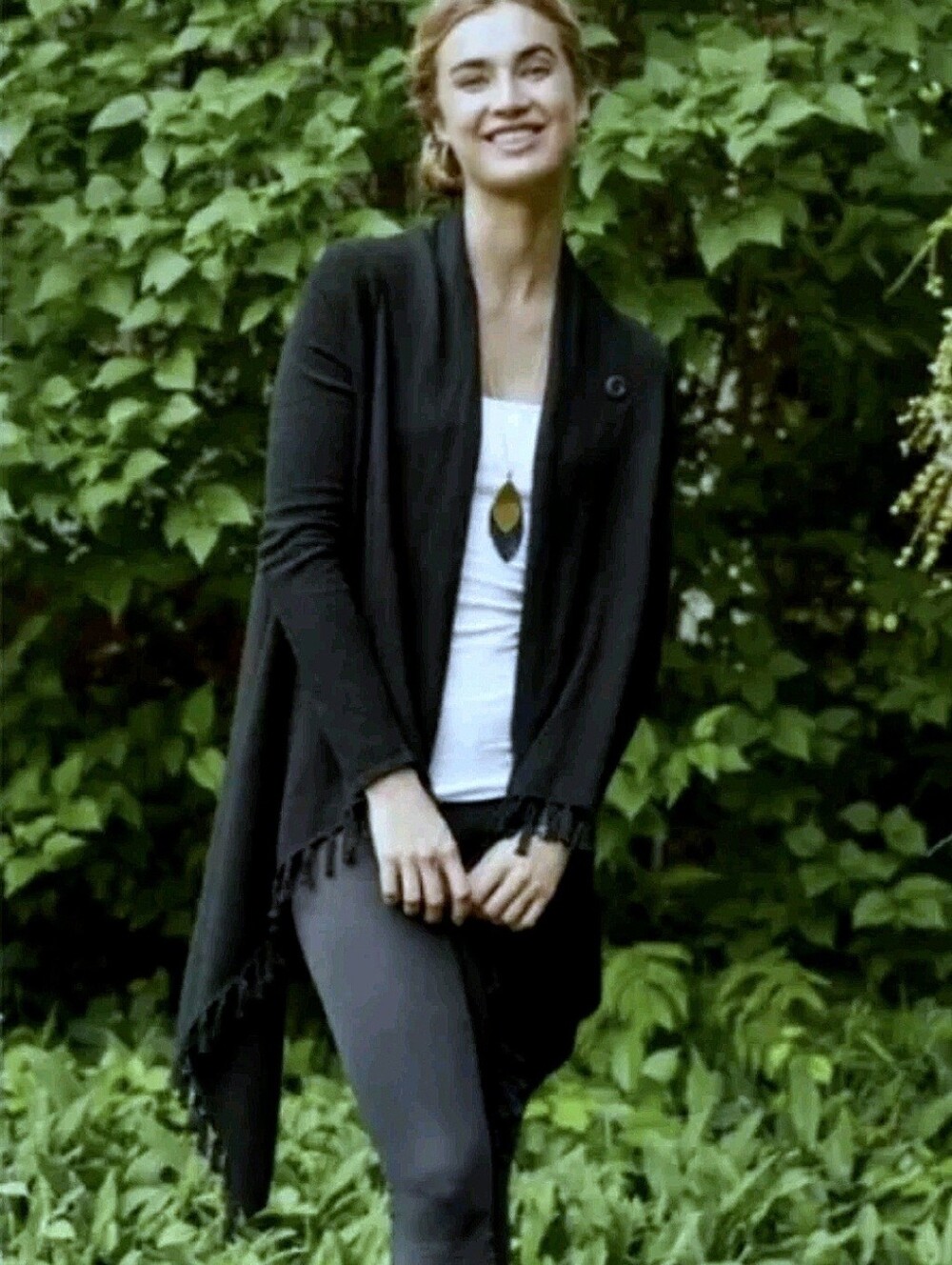 Matilda Jane Warm Smile Black Cardigan Sweater XS Fringe Wrap Asymmetrical